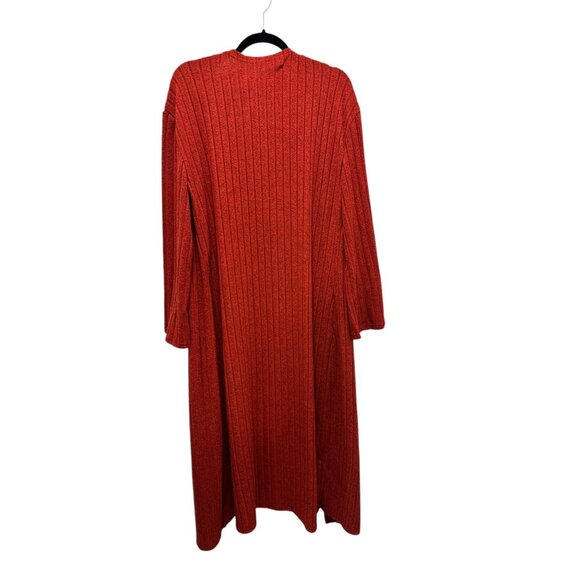 Long Open Front Red Ribbed Cardigan Duster With Long Sleeves 95% Polyester & Com - Picture 5 of 5